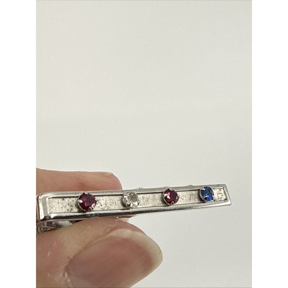 Vintage Foster USA Sterling Silver Rhinestone Accent Tie Clip Bar 1.5"